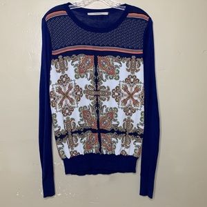41 HAWTHORN Sweater Blouse Blue White Mixed Media Crewneck Style 20599 Medium
